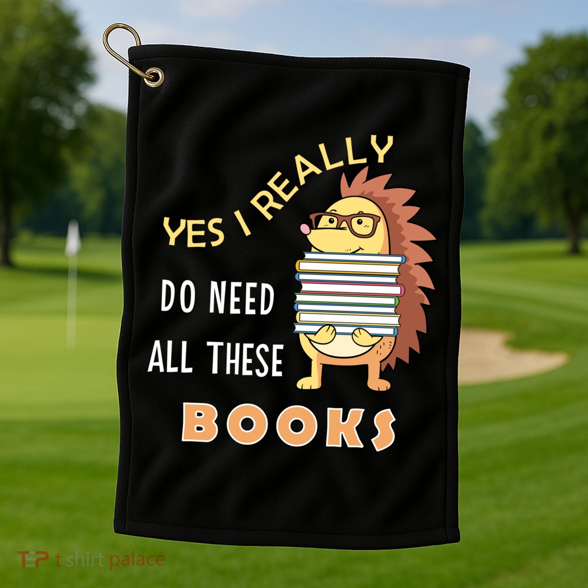 Hedgehog Book Lovers Funny Reading Books Library Literacy Cool Gift Golf Towel