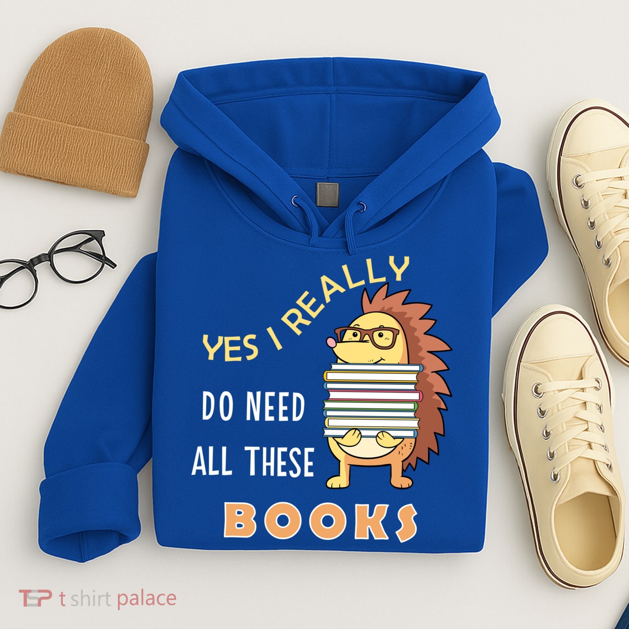 Hedgehog Book Lovers Funny Reading Books Library Literacy Cool Gift Hoodie