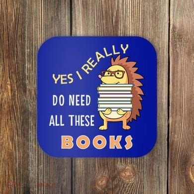 Hedgehog Book Lovers Funny Reading Books Library Literacy Cool Gift Coaster