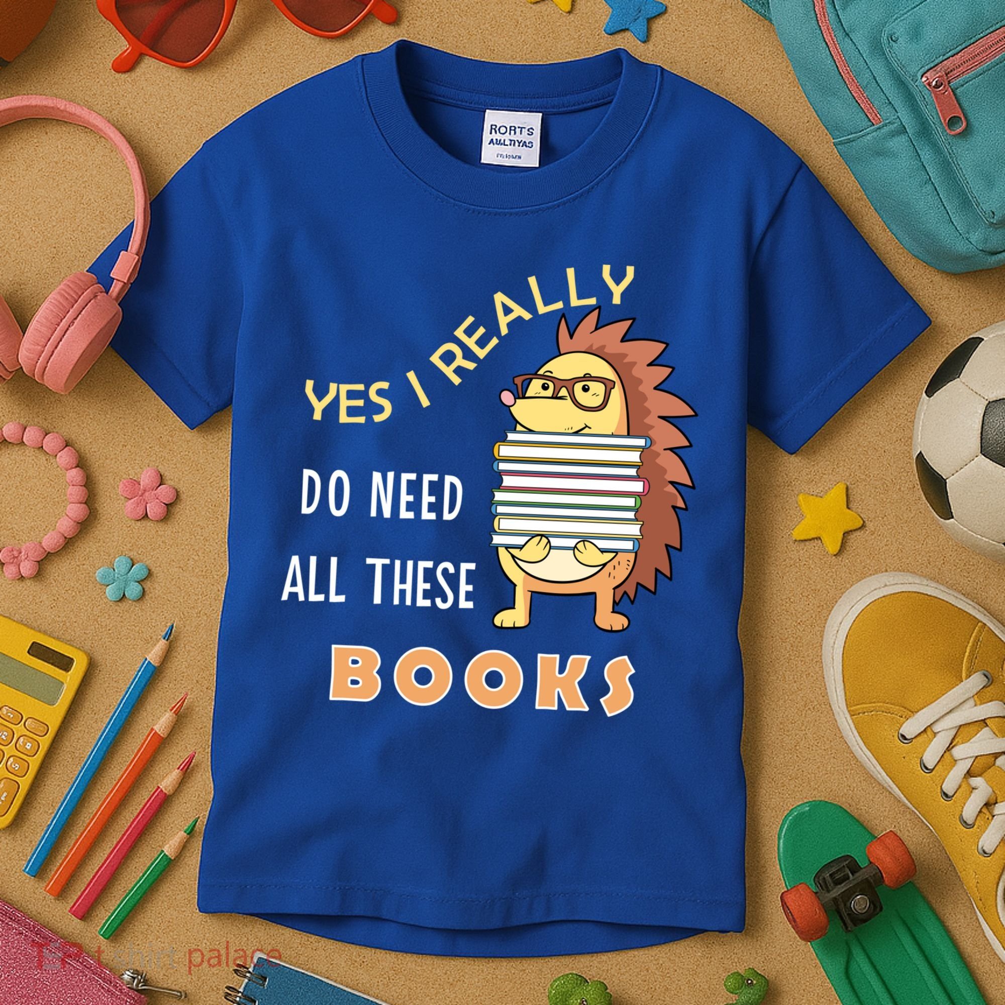 Hedgehog Book Lovers Funny Reading Books Library Literacy Cool Gift Kids T-Shirt