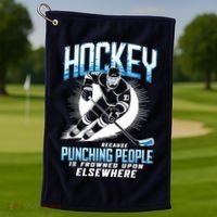 Hockey Because Punching People Ice Hockey Elsewhere Gift Golf Towel thumb 1