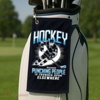 Hockey Because Punching People Ice Hockey Elsewhere Gift Golf Towel thumb 2