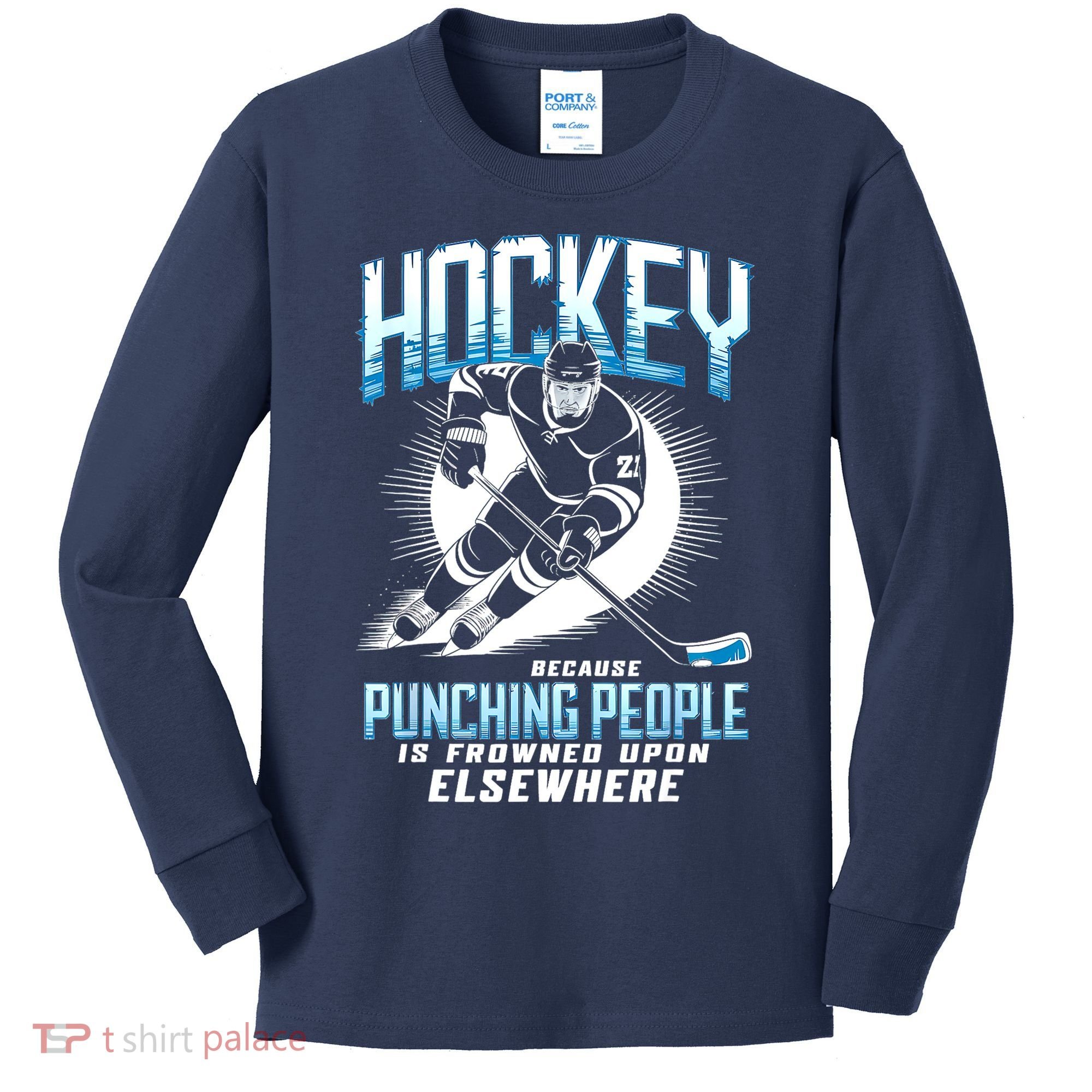Hockey Because Punching People Ice Hockey Elsewhere Gift Kids Long Sleeve Shirt