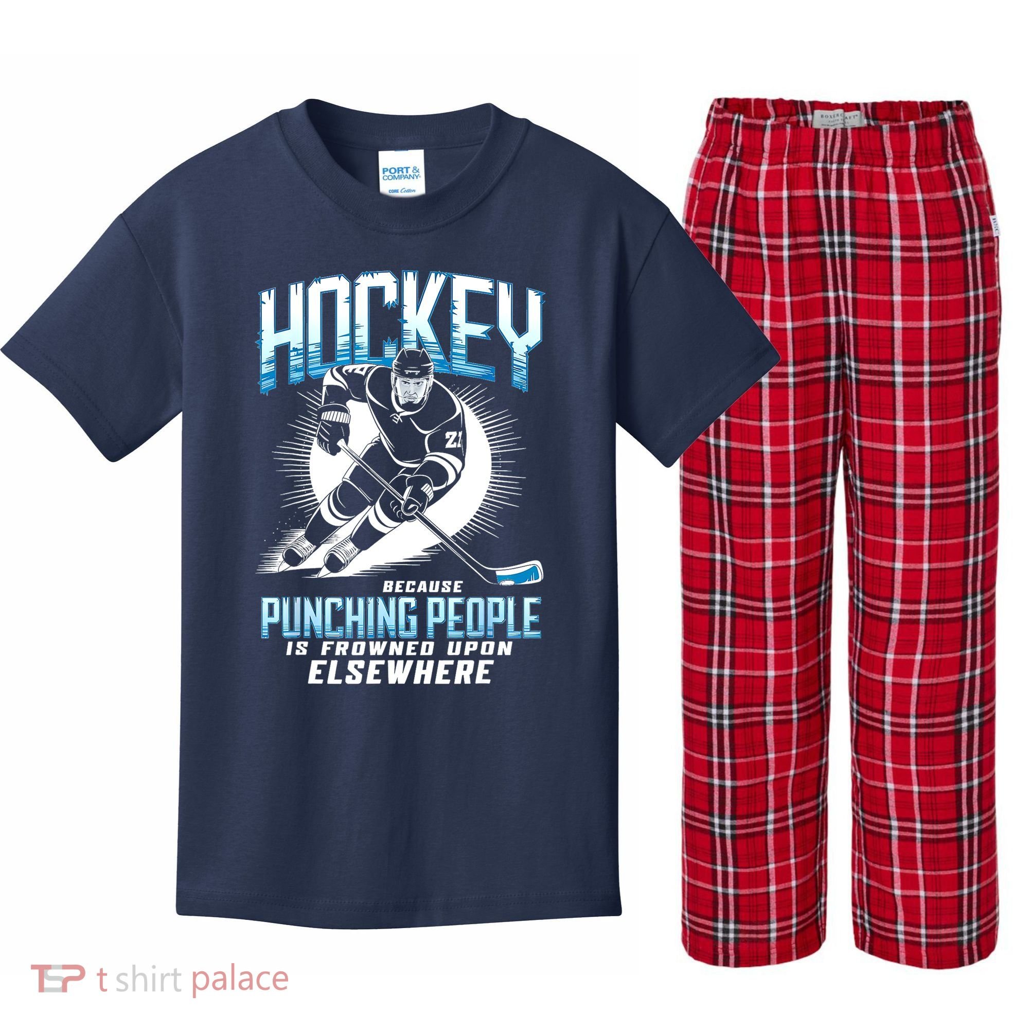 Hockey Because Punching People Ice Hockey Elsewhere Gift Kids Plaid Pajama Set