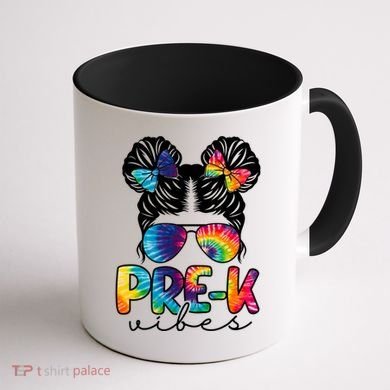 Hair Bun Pre K Vibes Back To School Coffee Mug back