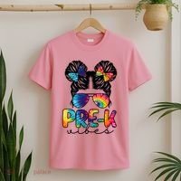 Hair Bun Pre K Vibes Back To School T-Shirt thumb 2