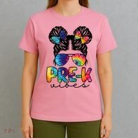 Hair Bun Pre K Vibes Back To School T-Shirt thumb 4