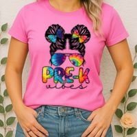 Hair Bun Pre K Vibes Back To School Women's T-Shirt thumb 2