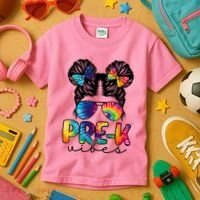 Hair Bun Pre K Vibes Back To School Kids T-Shirt thumb 3