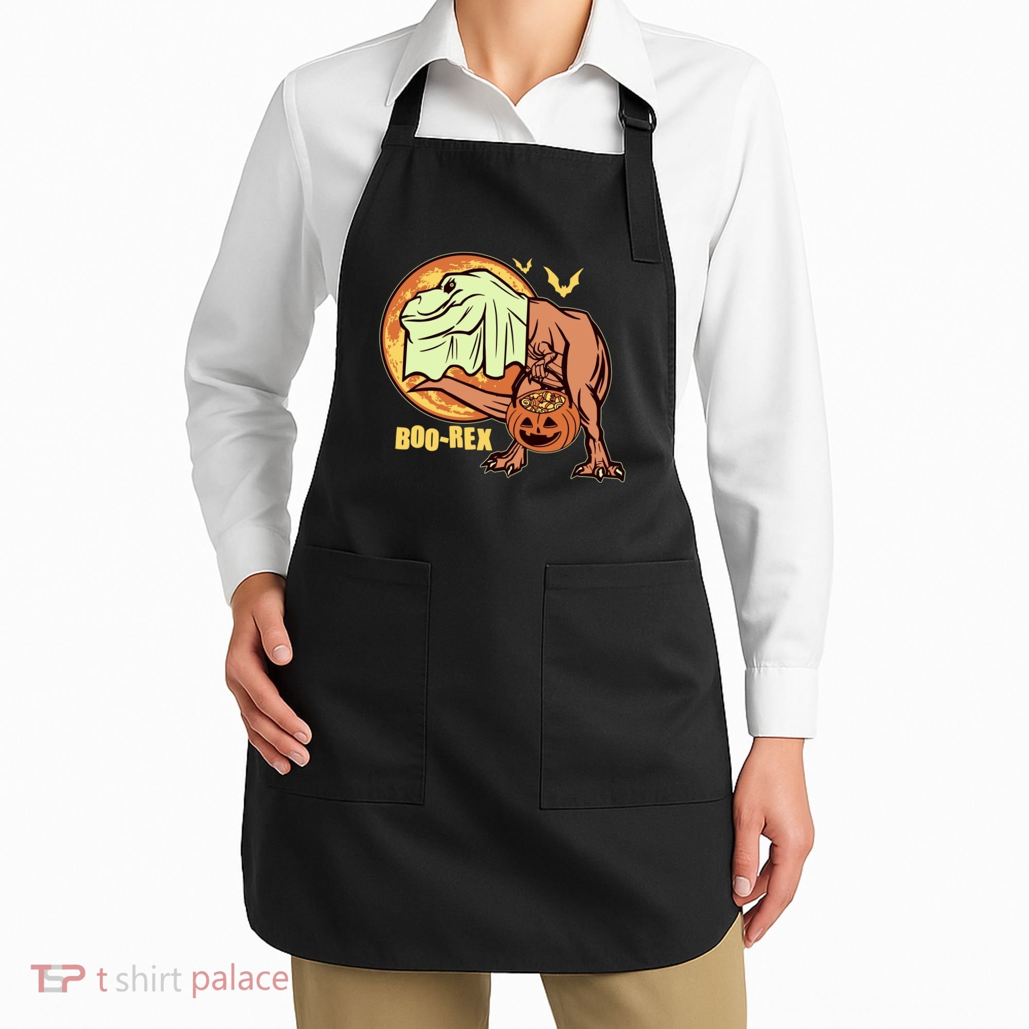 Halloween Boo Rex Trex Dinosaur Ghost Apron