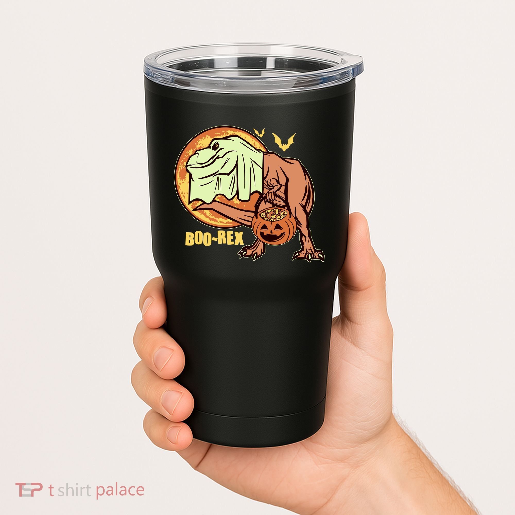 Halloween Boo Rex Trex Dinosaur Ghost Tumbler