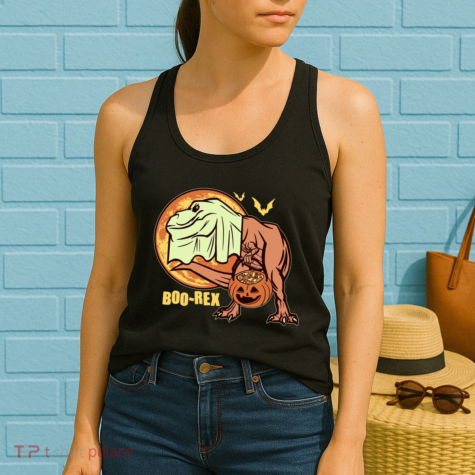 Halloween Boo Rex Trex Dinosaur Ghost Women's Tank Top