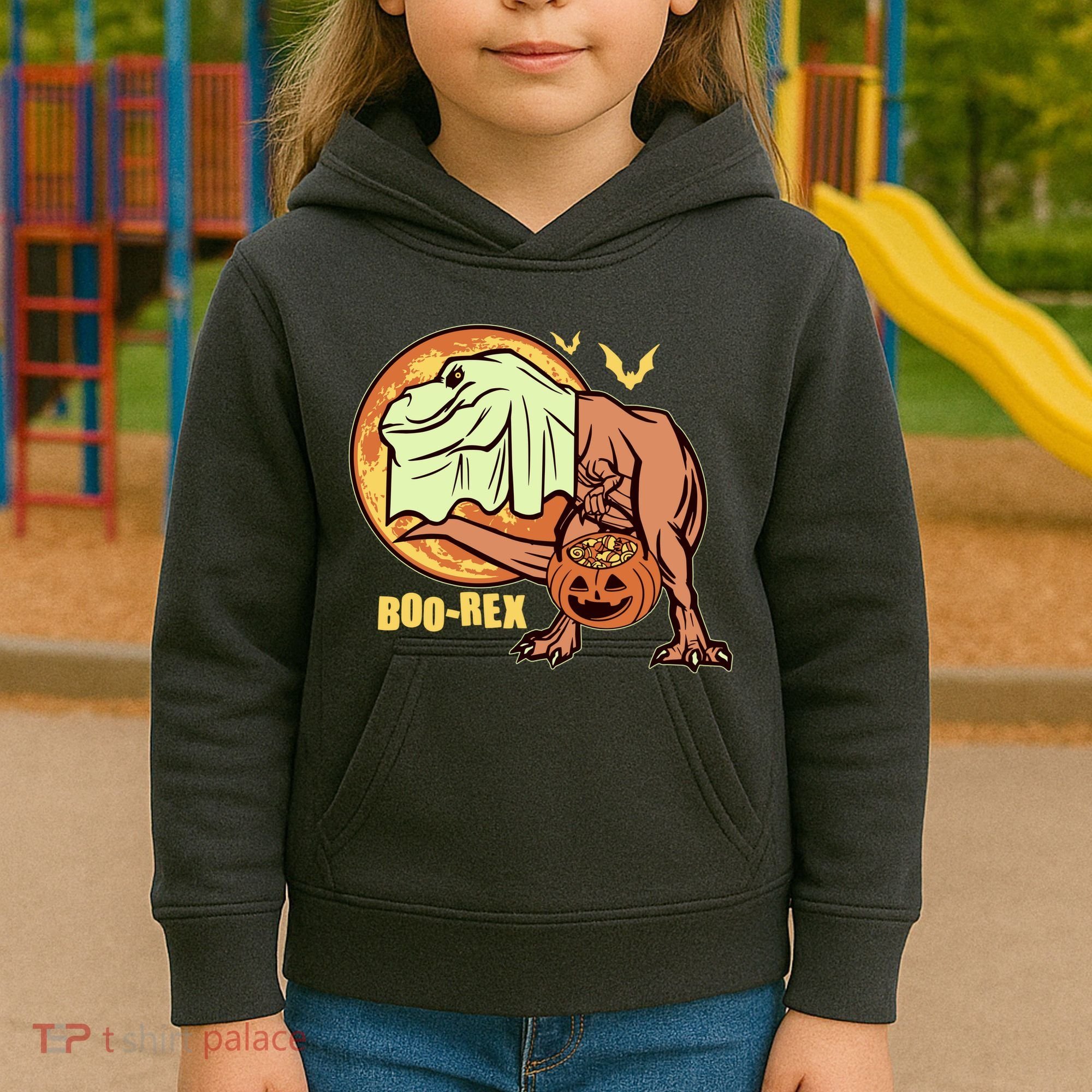 Halloween Boo Rex Trex Dinosaur Ghost Kids Hoodie