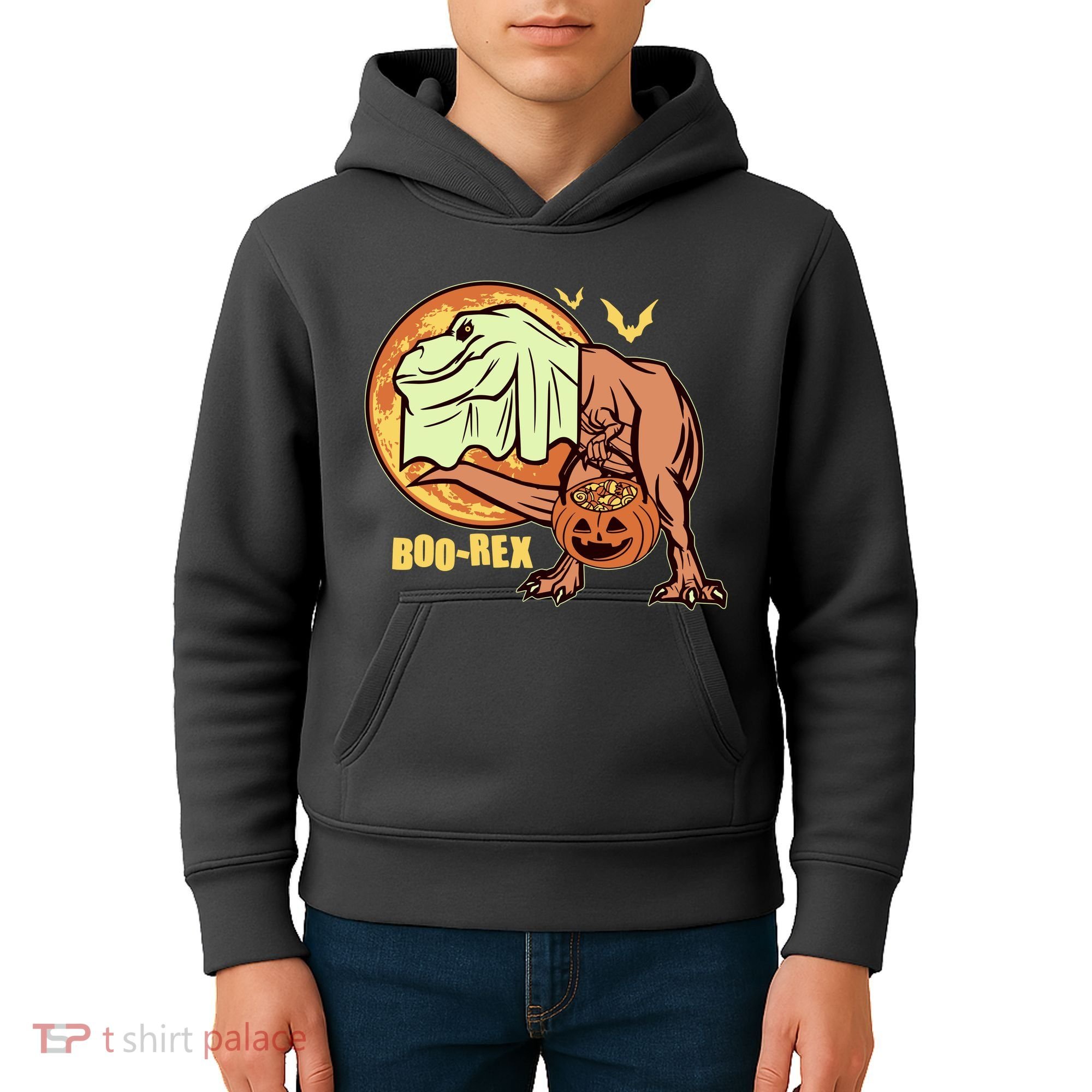 Halloween Boo Rex Trex Dinosaur Ghost Kids Hoodie