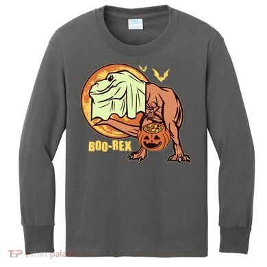 Halloween Boo Rex Trex Dinosaur Ghost Kids Long Sleeve Shirt