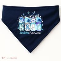 Hope Blue Ribbon Flower Jars Diabetes Awareness USA-Made Doggie Bandana thumb 0