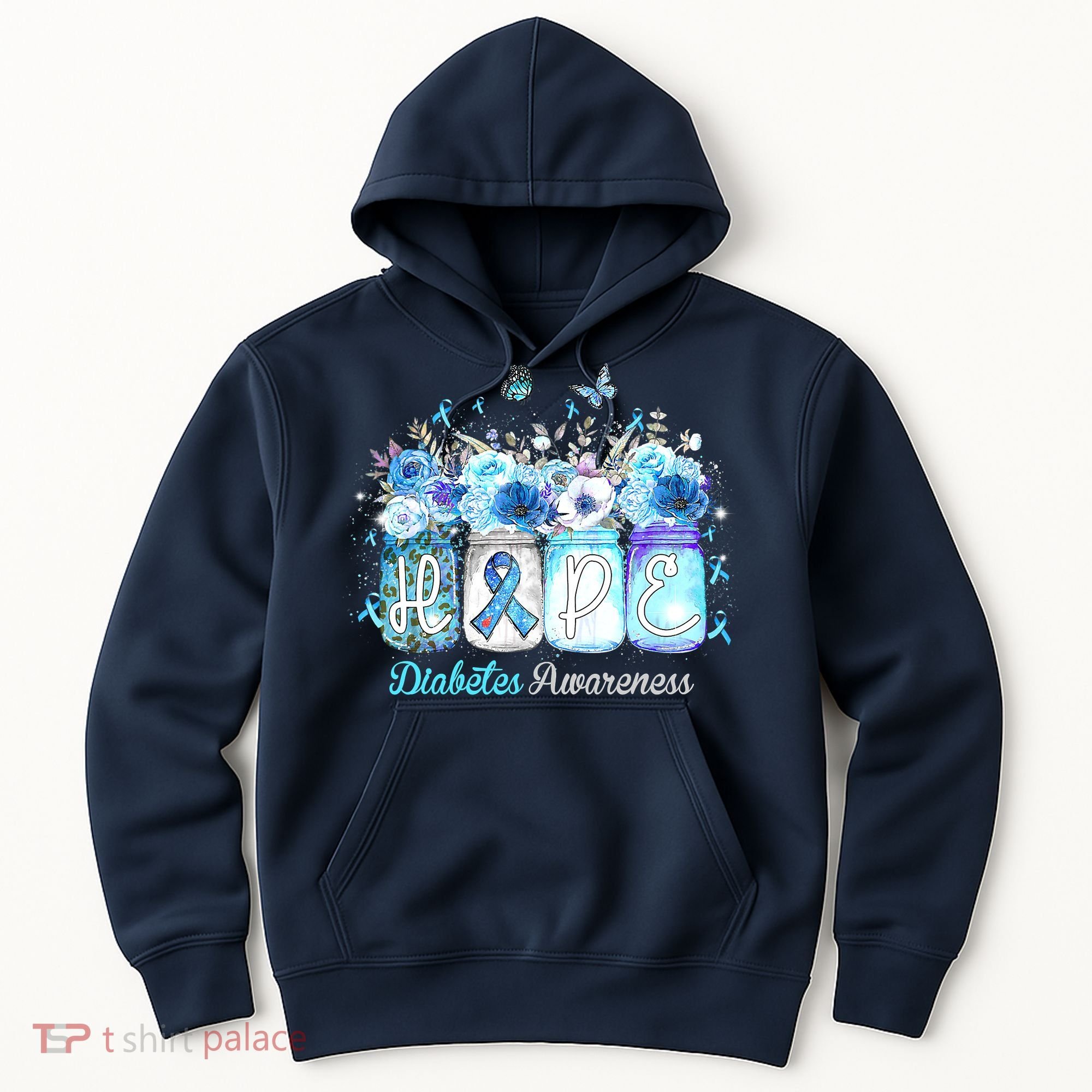 Hope Blue Ribbon Flower Jars Diabetes Awareness Hoodie