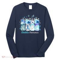Hope Blue Ribbon Flower Jars Diabetes Awareness Long Sleeve Shirt thumb 0