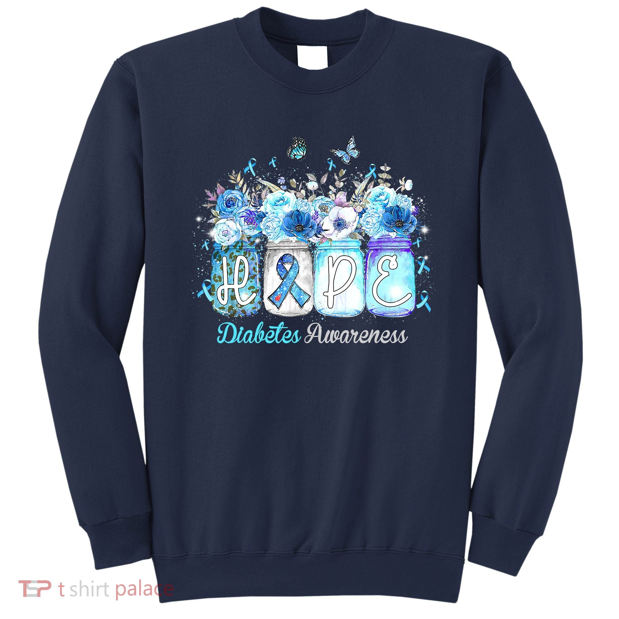 Hope Blue Ribbon Flower Jars Diabetes Awareness Sweatshirt