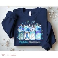 Hope Blue Ribbon Flower Jars Diabetes Awareness Sweatshirt thumb 2
