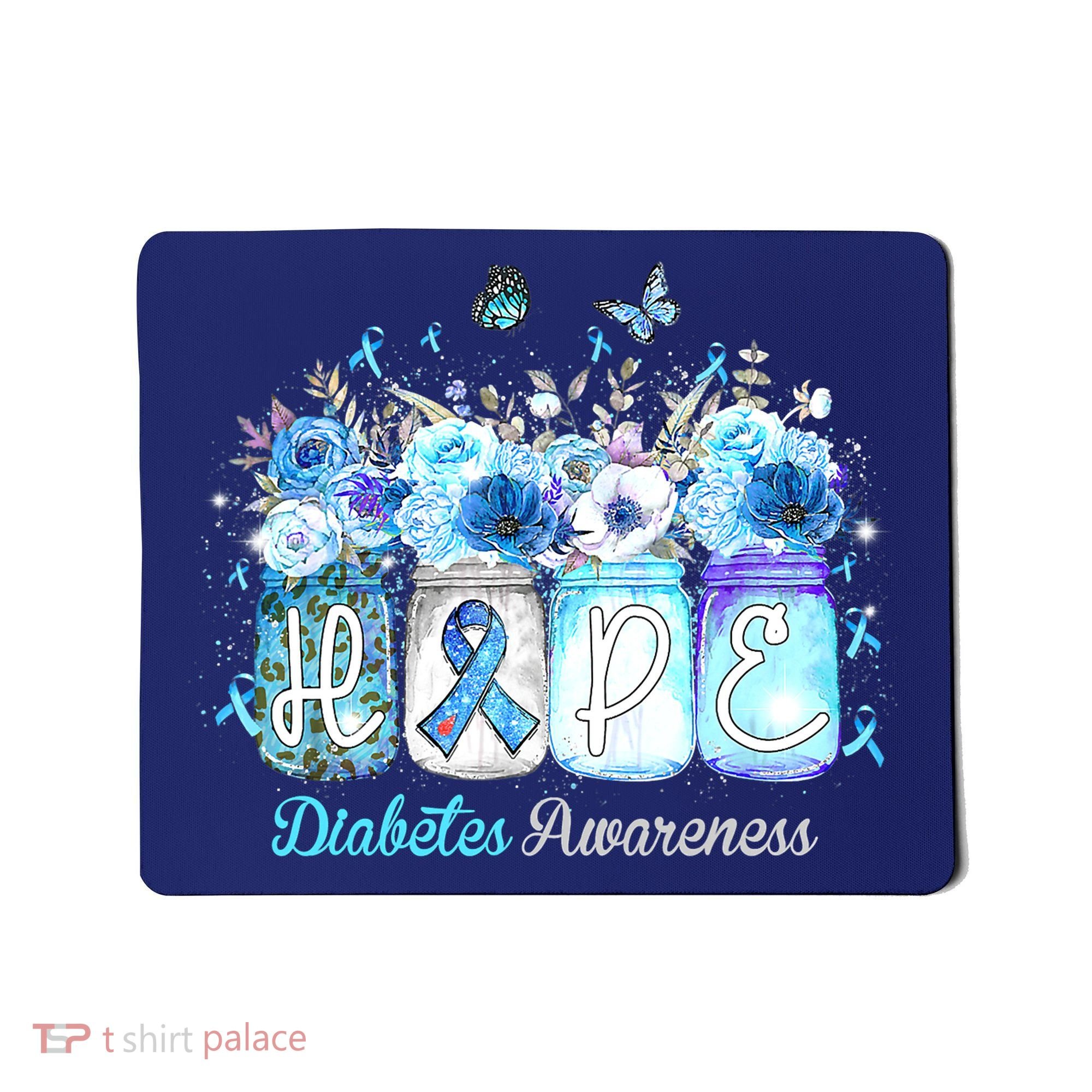 Hope Blue Ribbon Flower Jars Diabetes Awareness Mousepad