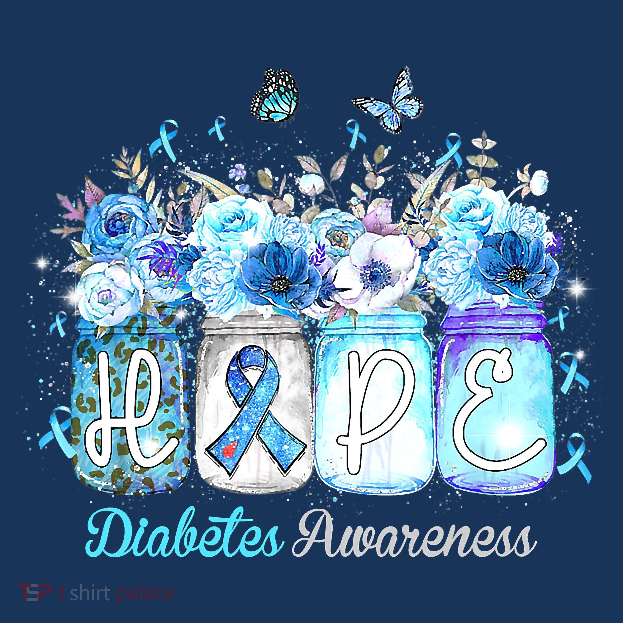 Hope Blue Ribbon Flower Jars Diabetes Awareness Women's Tank Top