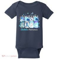 Hope Blue Ribbon Flower Jars Diabetes Awareness Baby Bodysuit thumb 0