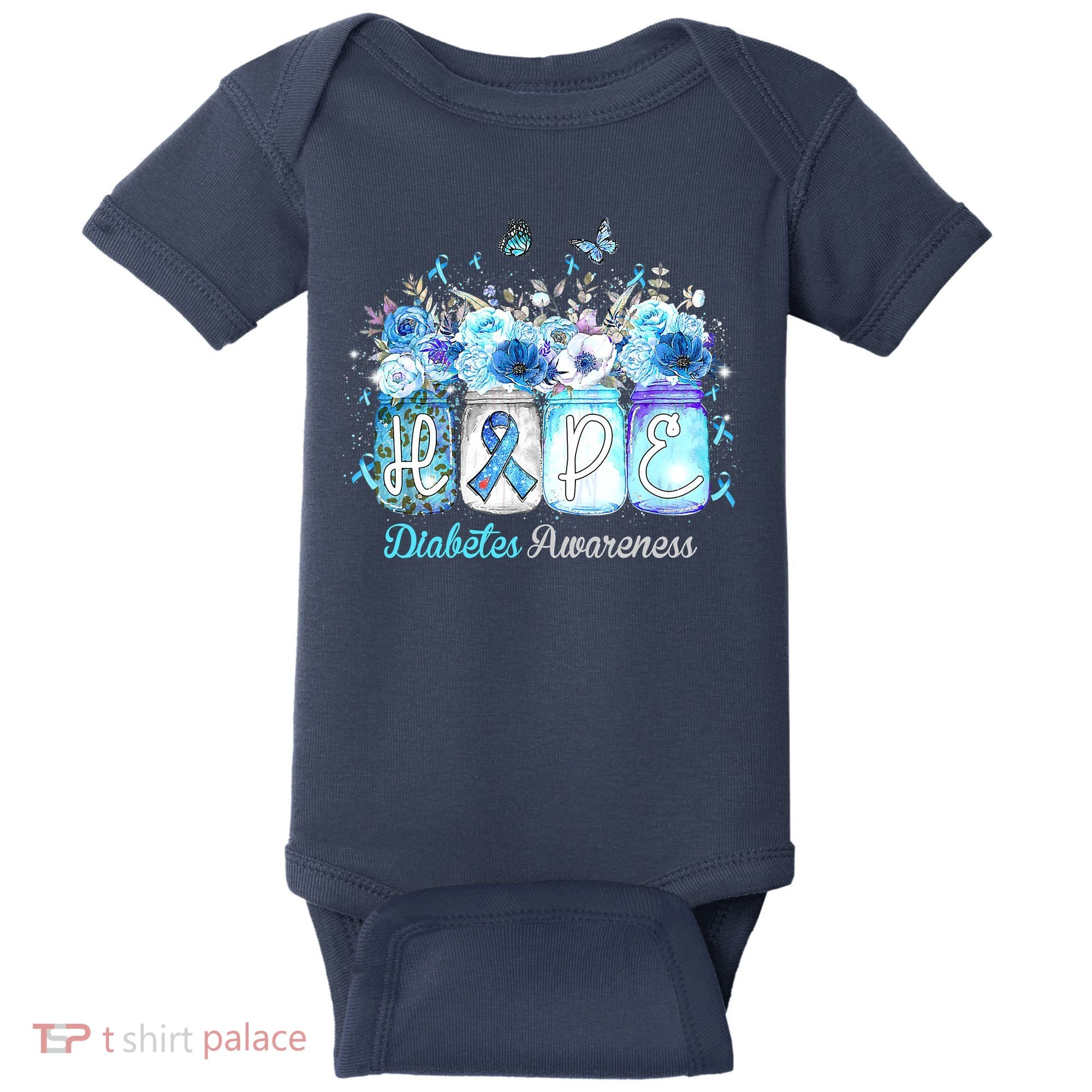 Hope Blue Ribbon Flower Jars Diabetes Awareness Baby Bodysuit