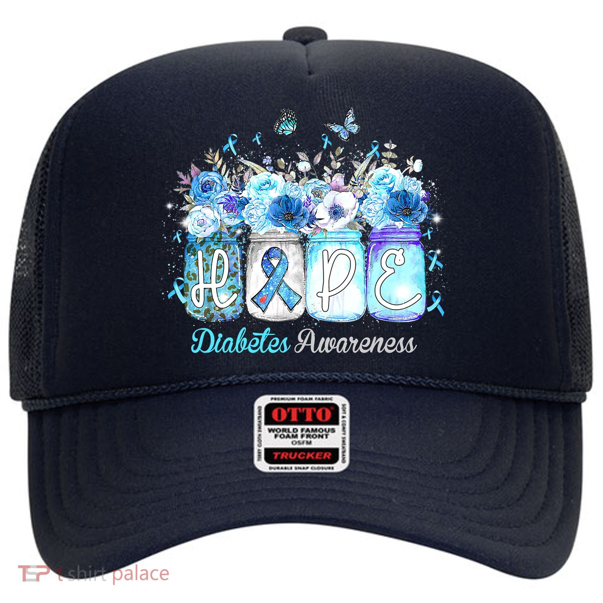 Hope Blue Ribbon Flower Jars Diabetes Awareness Hat