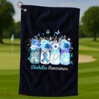 Hope Blue Ribbon Flower Jars Diabetes Awareness Golf Towel thumb 1