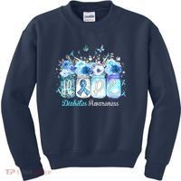 Hope Blue Ribbon Flower Jars Diabetes Awareness Kids Sweatshirt thumb 0