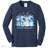 Hope Blue Ribbon Flower Jars Diabetes Awareness Kids Long Sleeve Shirt thumb 0