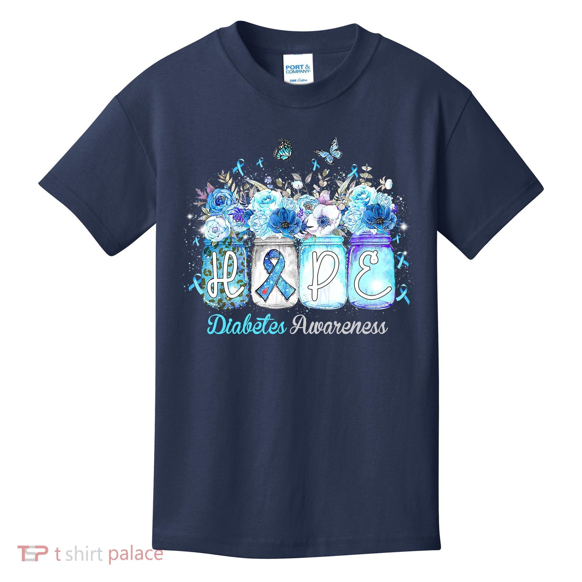 Hope Blue Ribbon Flower Jars Diabetes Awareness Kids T-Shirt