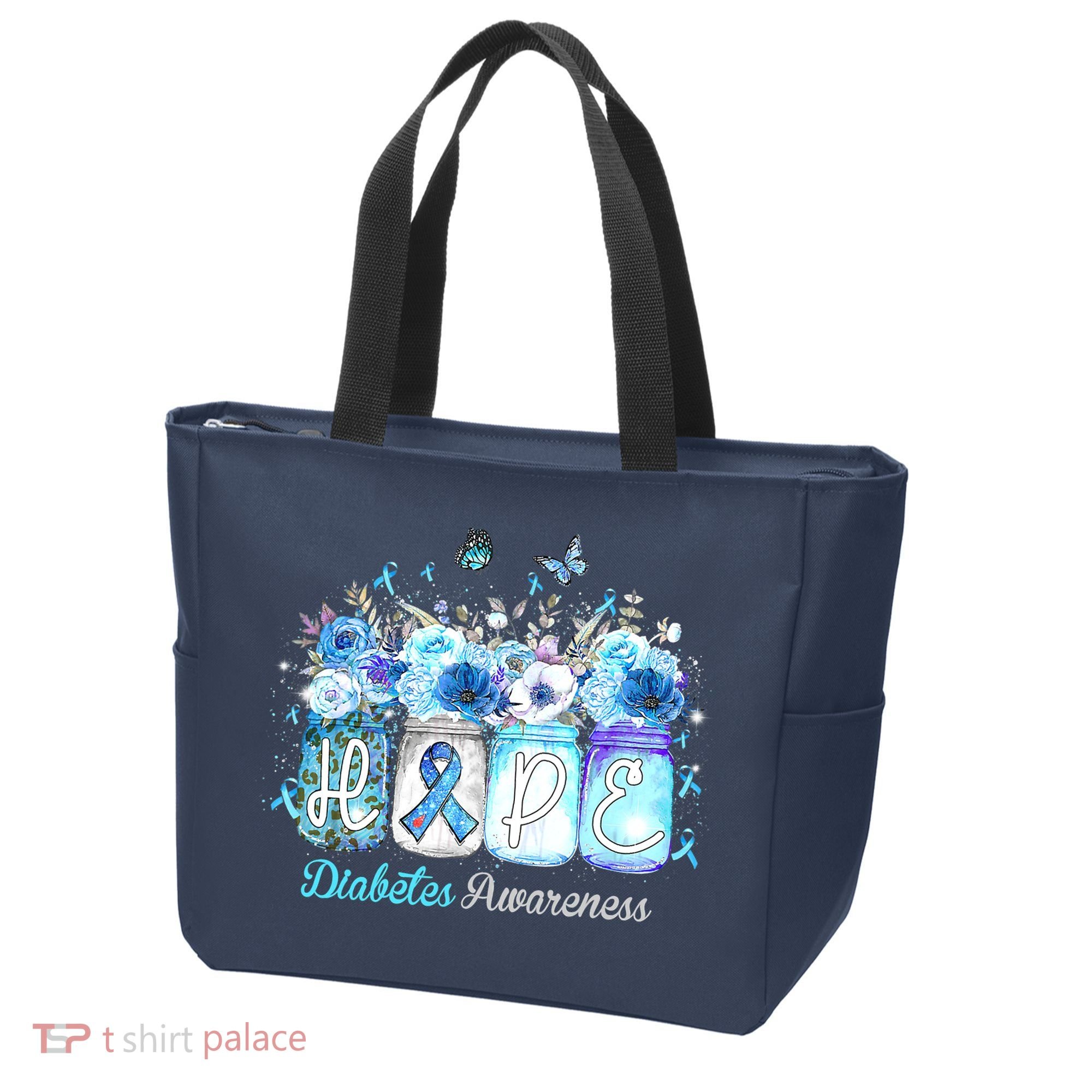 Hope Blue Ribbon Flower Jars Diabetes Awareness Tote Bag