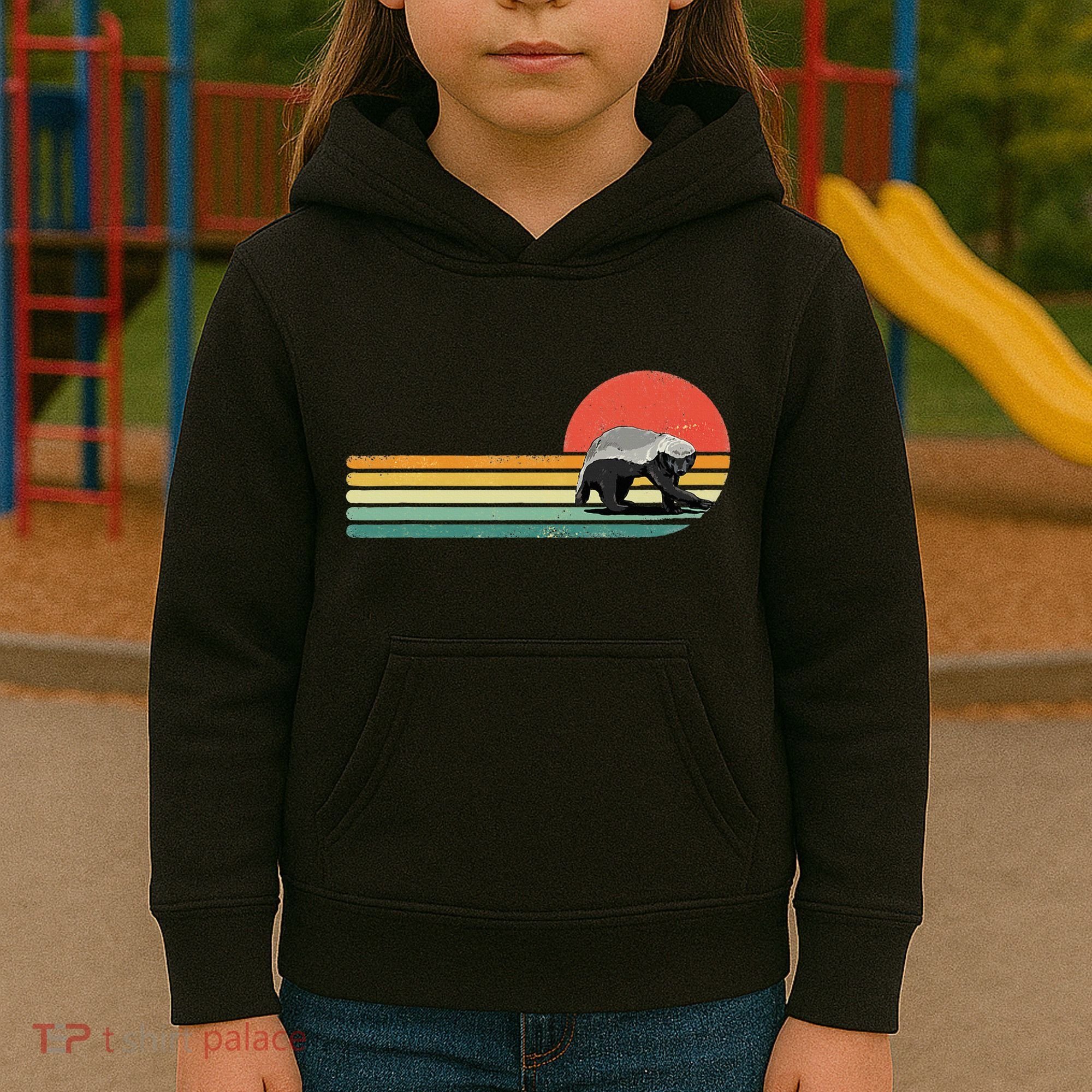 Honey Badger Retro Style Wild Animal Lover Zookeeper Kids Hoodie