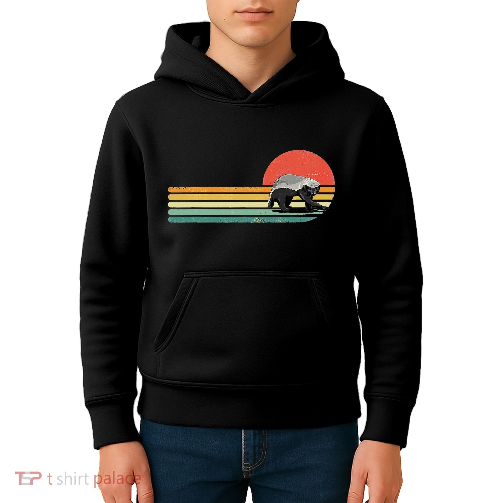 Honey Badger Retro Style Wild Animal Lover Zookeeper Kids Hoodie