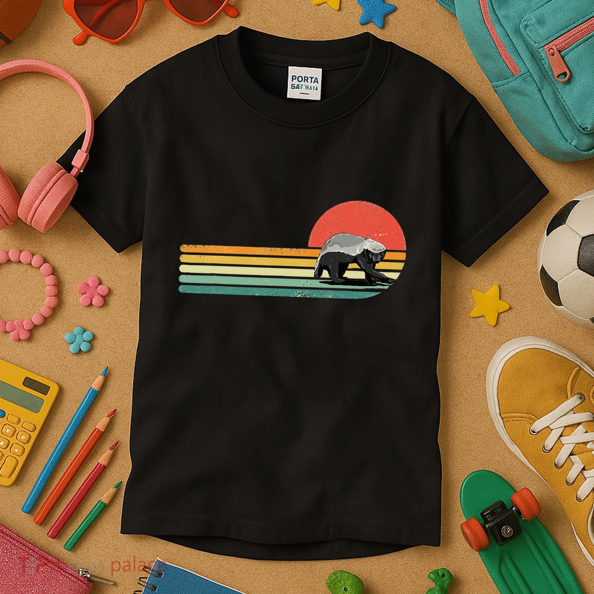 Honey Badger Retro Style Wild Animal Lover Zookeeper Kids T-Shirt