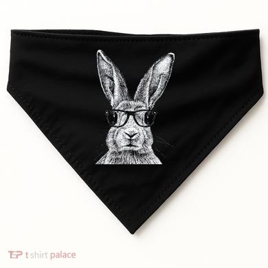 Hipster Bunny Rabbit Wearing Glasses Funny Drawing USA-Made Doggie Bandana