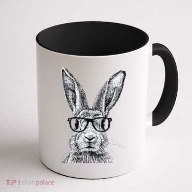 Hipster Bunny Rabbit Wearing Glasses Funny Drawing Coffee Mug back