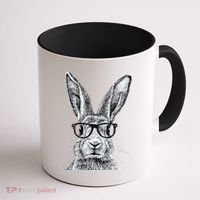 Hipster Bunny Rabbit Wearing Glasses Funny Drawing Coffee Mug thumb 1