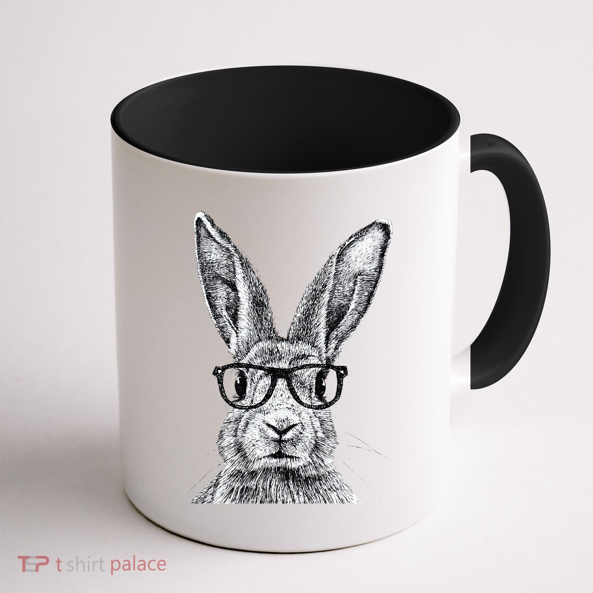 Hipster Bunny Rabbit Wearing Glasses Funny Drawing Coffee Mug