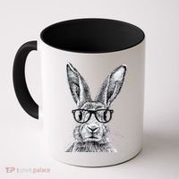 Hipster Bunny Rabbit Wearing Glasses Funny Drawing Coffee Mug thumb 0