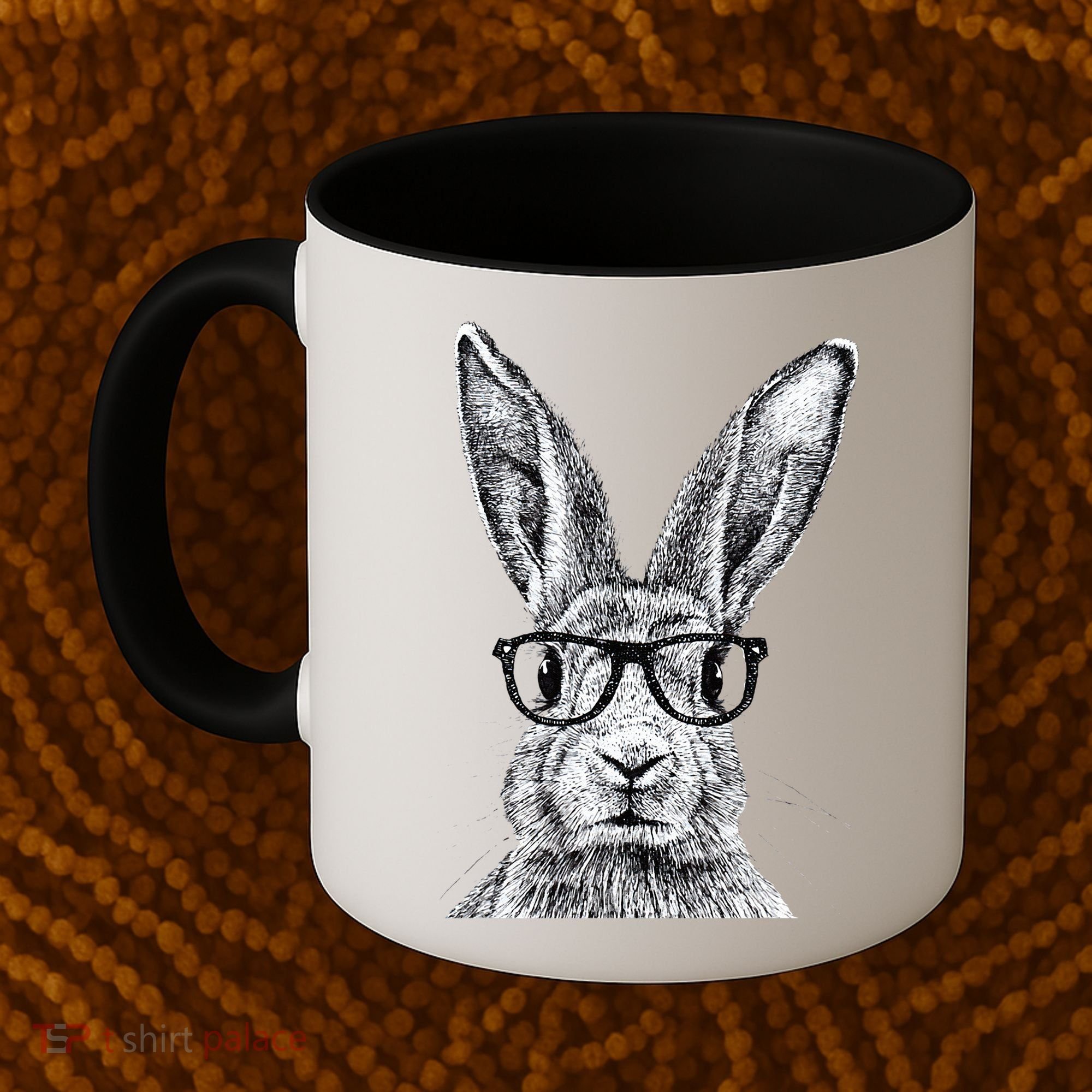 Hipster Bunny Rabbit Wearing Glasses Funny Drawing Coffee Mug