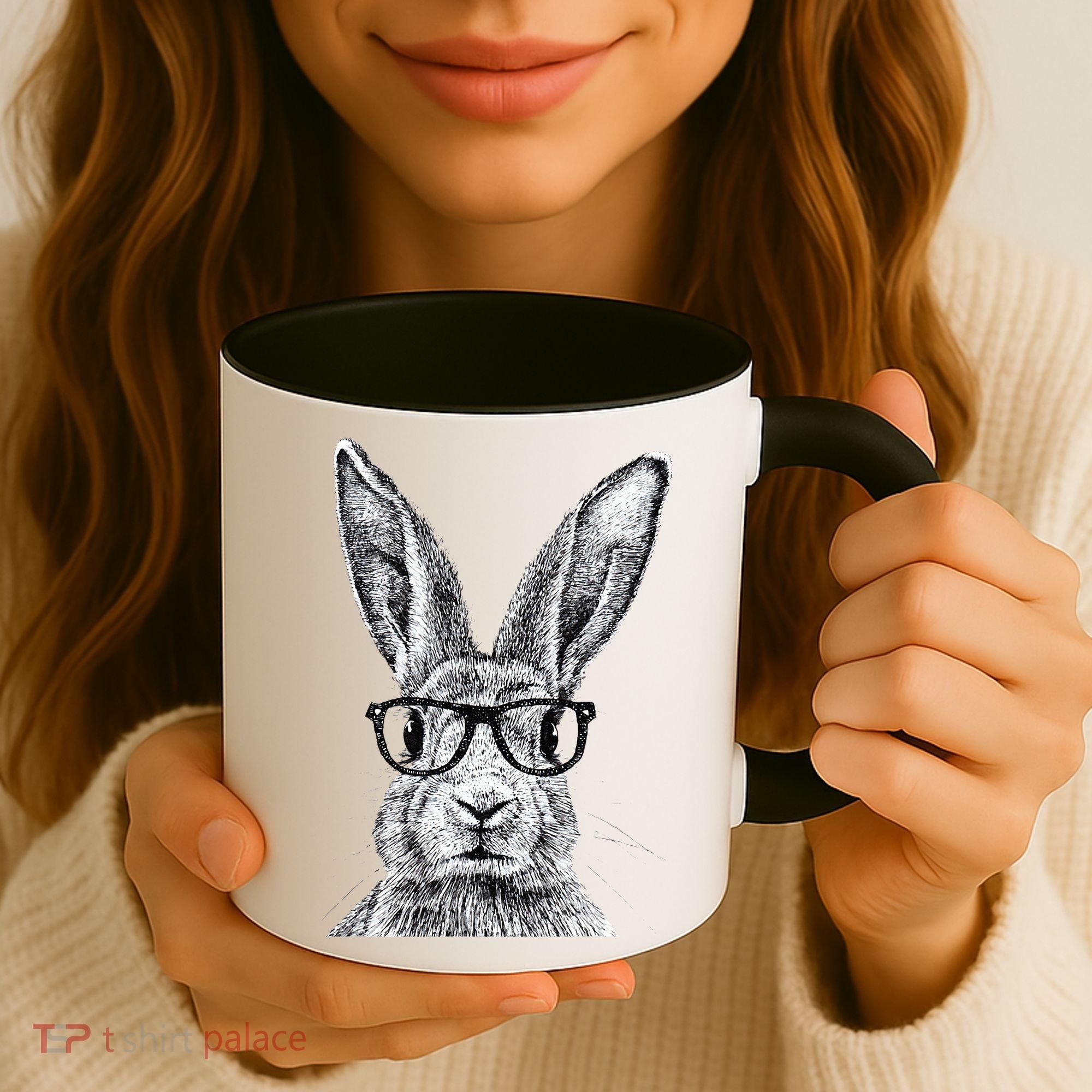 Hipster Bunny Rabbit Wearing Glasses Funny Drawing Coffee Mug