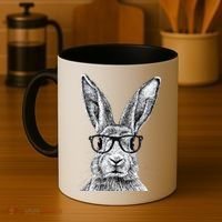 Hipster Bunny Rabbit Wearing Glasses Funny Drawing Coffee Mug thumb 4