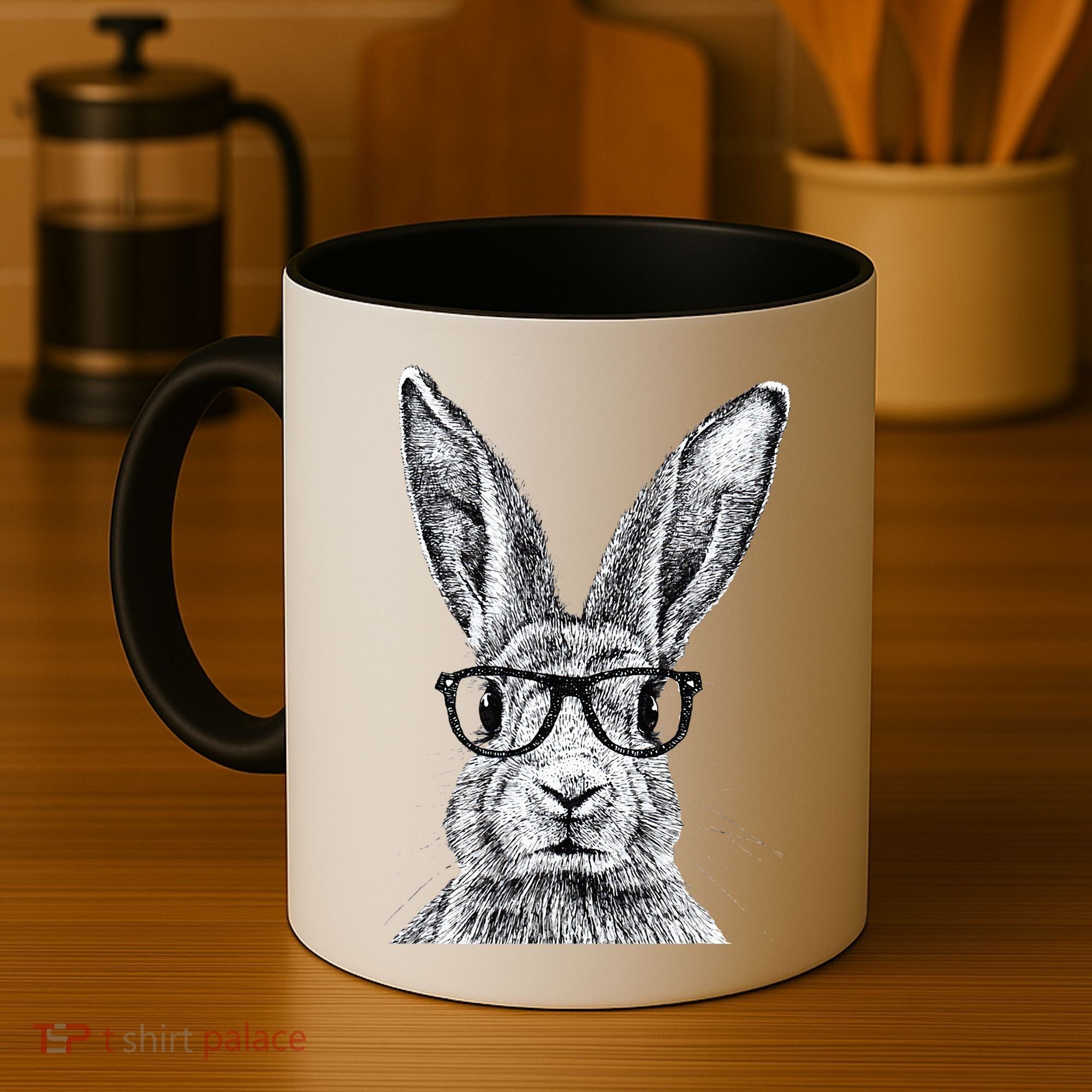 Hipster Bunny Rabbit Wearing Glasses Funny Drawing Coffee Mug