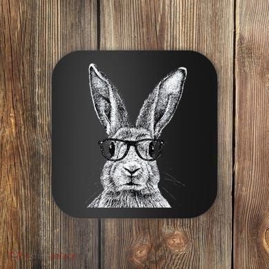 Hipster Bunny Rabbit Wearing Glasses Funny Drawing Coaster