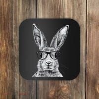 Hipster Bunny Rabbit Wearing Glasses Funny Drawing Coaster thumb 0
