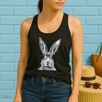 Hipster Bunny Rabbit Wearing Glasses Funny Drawing Women's Tank Top thumb 2