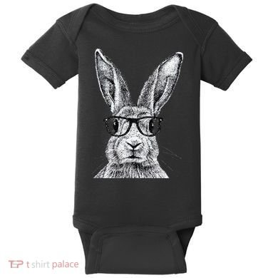 Hipster Bunny Rabbit Wearing Glasses Funny Drawing Baby Bodysuit